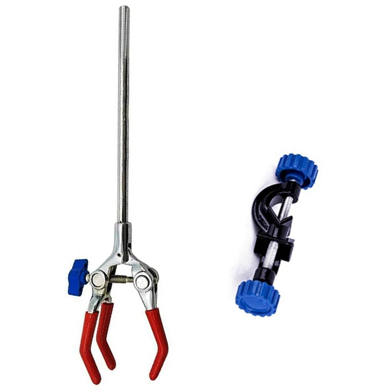 

6X Lab Clamp 3 Prong Finger Adjust Jaw With Scientific Extension Adjustable Black Laboratory Stand Clip