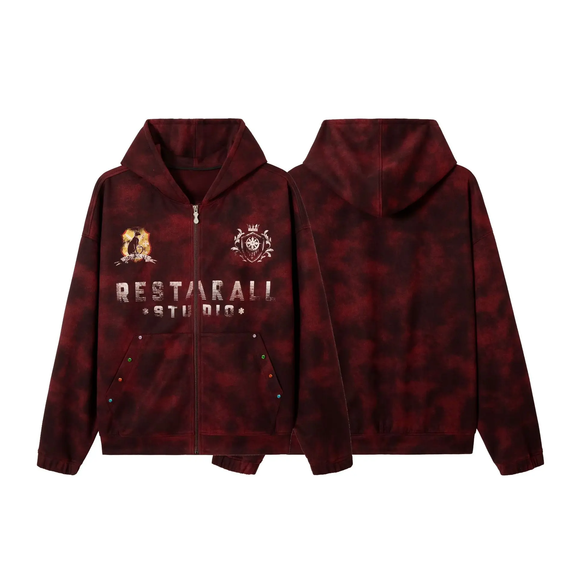 Весна 2024 винтажная куртка с капюшоном на молнии Y2K хип-хоп толстовка и принтом