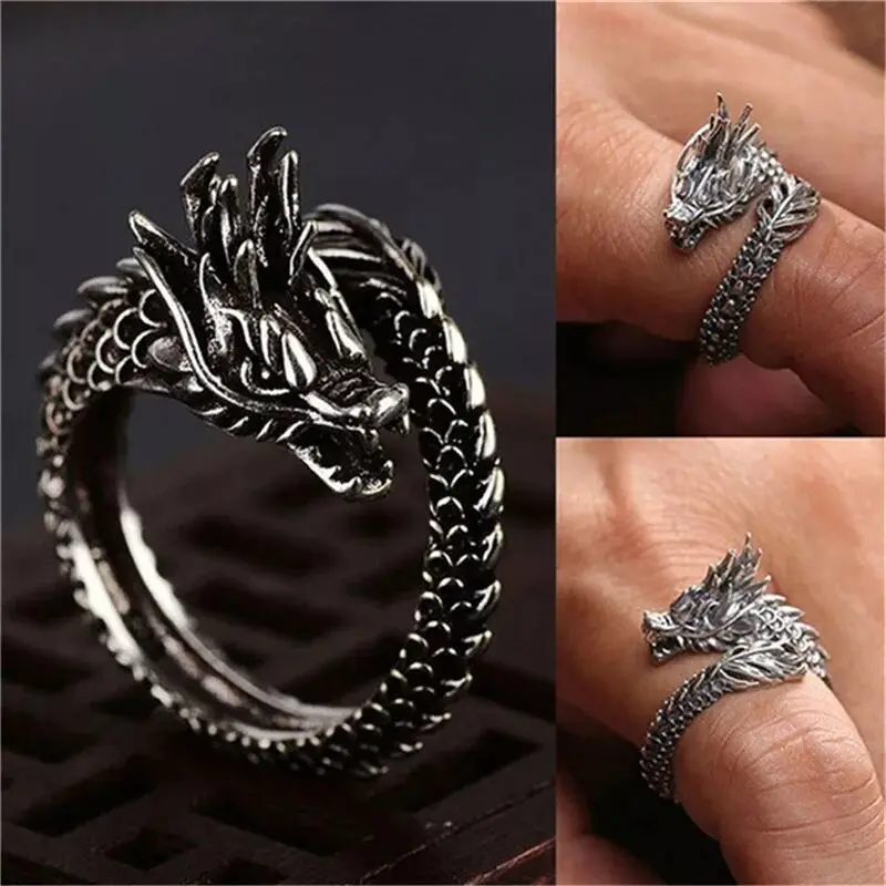 

New Retro Chinese Style Ring Type Dragon Ring Open Chinese Dragon Rings