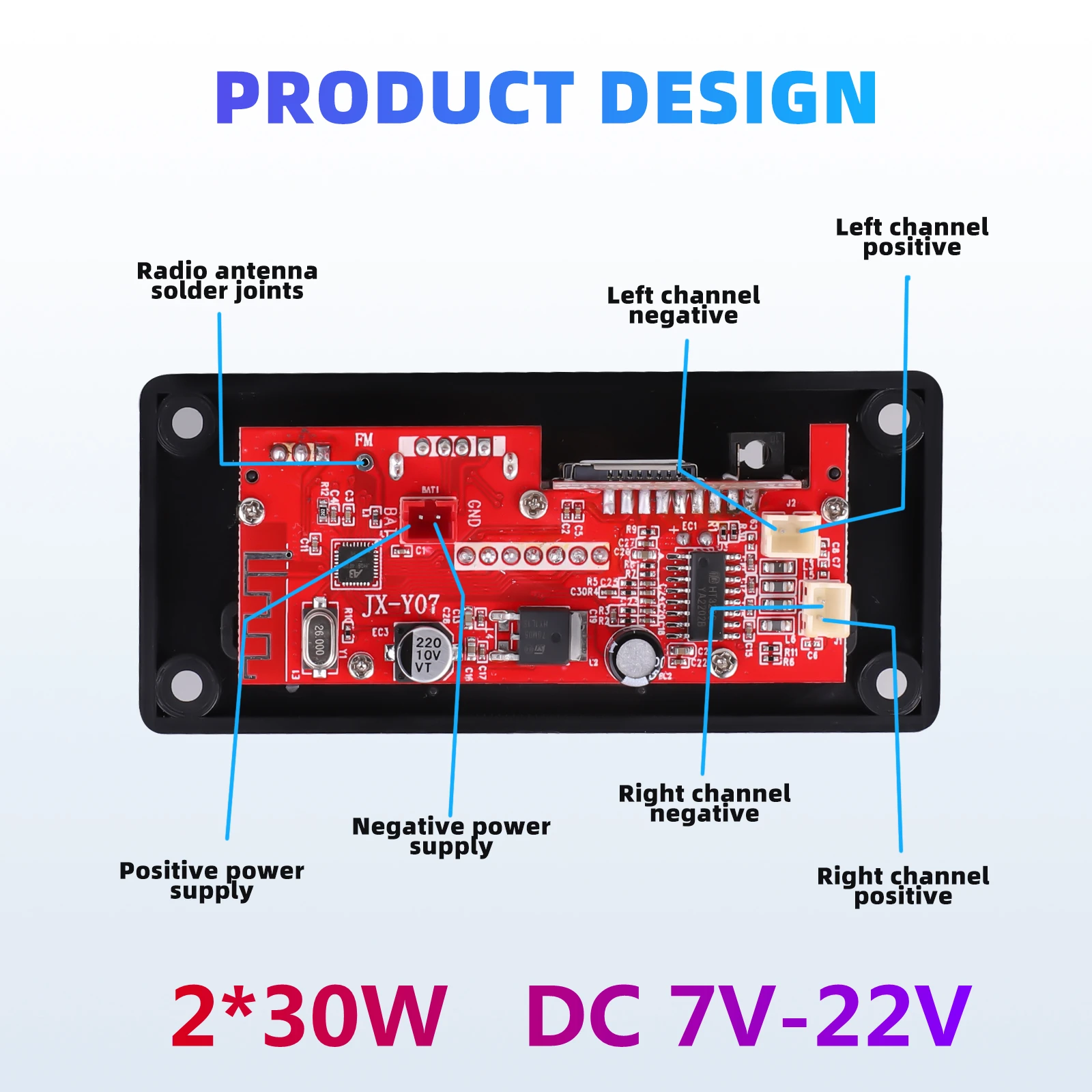 2*30 Вт 60 усилитель громкой связи MP3-плеер декодер плата 7-22 в Bluetooth 5 0 автомобильный