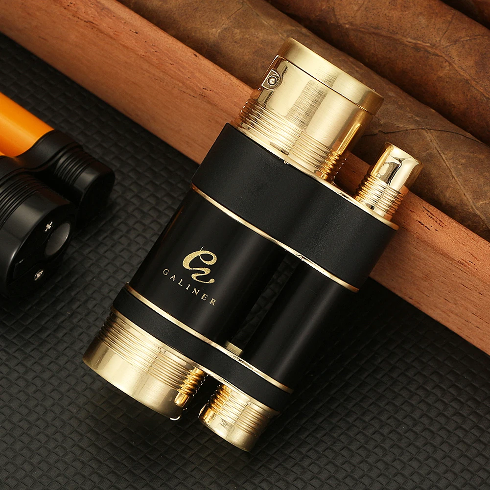 

GALINER Portable Windproof Cigar Lighter Butane Gas 3 Jet Firepower Smoking Gadget Refillable Torch Lighter Gift Box