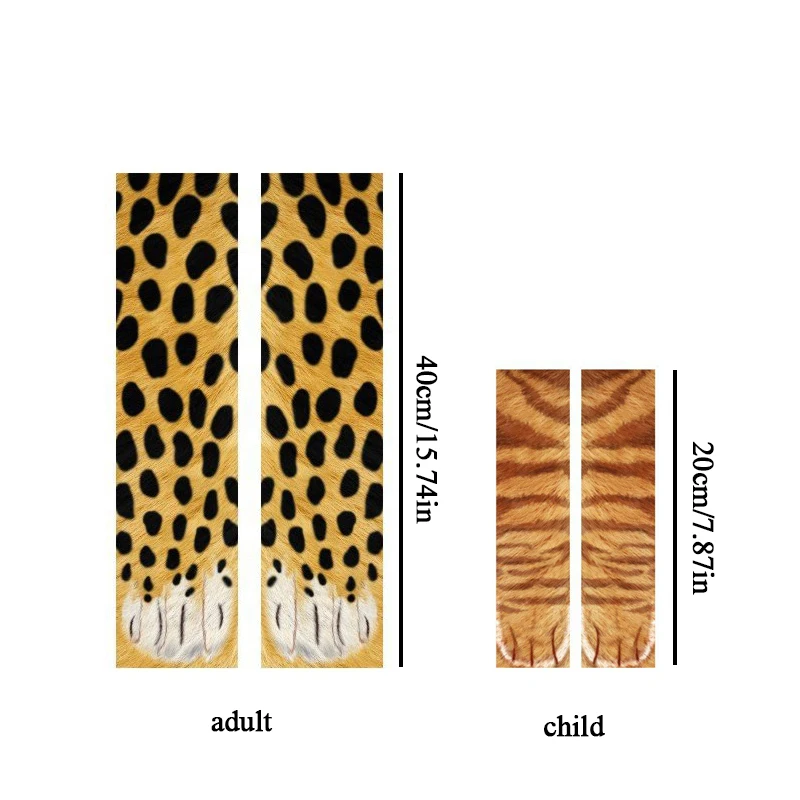 Funny 3D Printed Animal Cat Foot Socks Leopard Tiger Paw Pattern Socks For Child And Adult Unisex Elastic Middle Tube Sock images - 6