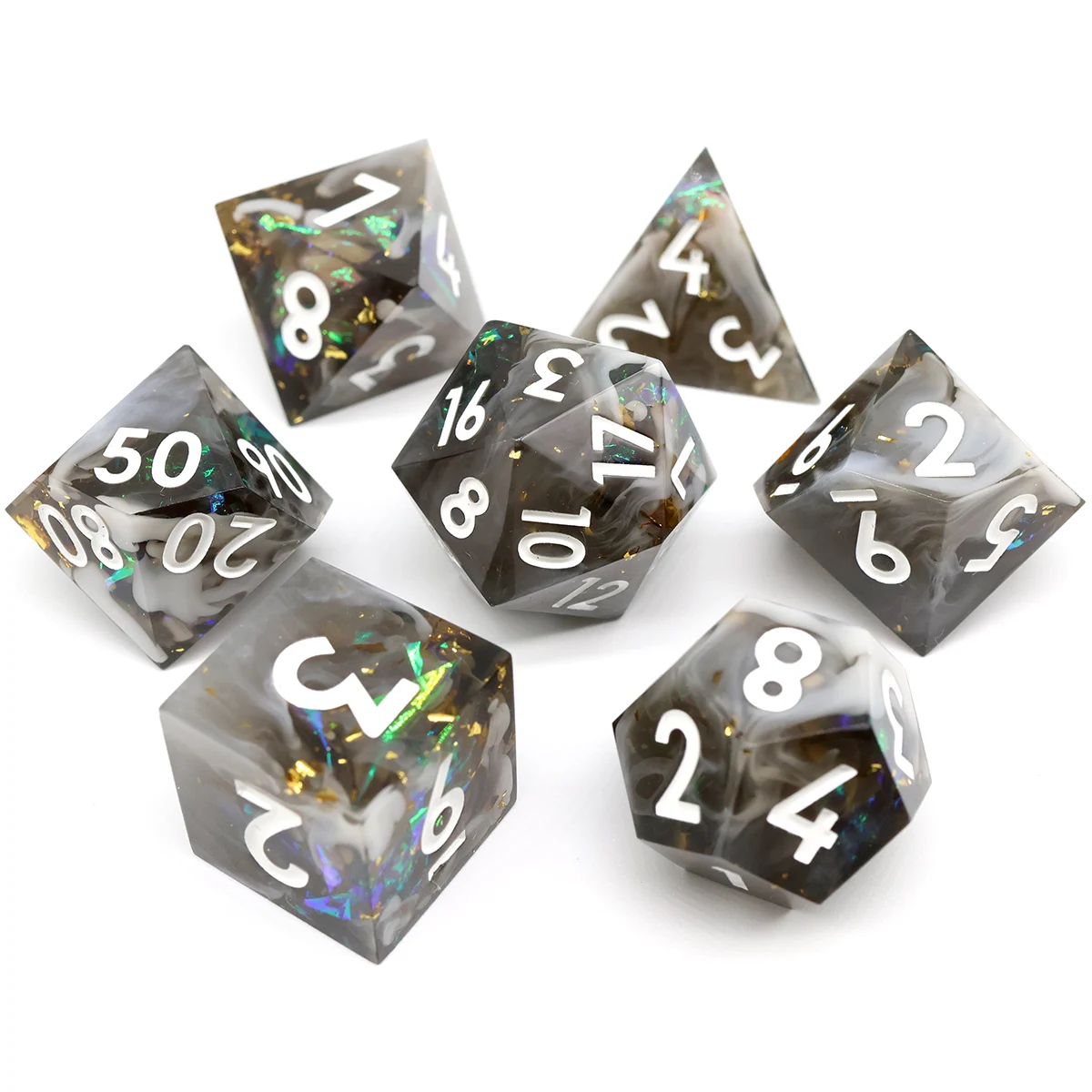 

Polyhedral Sharp Edge Resin DND 7 Dice Set D20 D12 D10 D8 D6 D4 Role Playing Gaming Dice-Storm Coming Style
