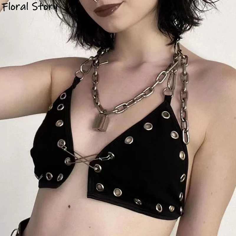 Женский укороченный жилет с открытой спиной на бретелях в стиле 90-х