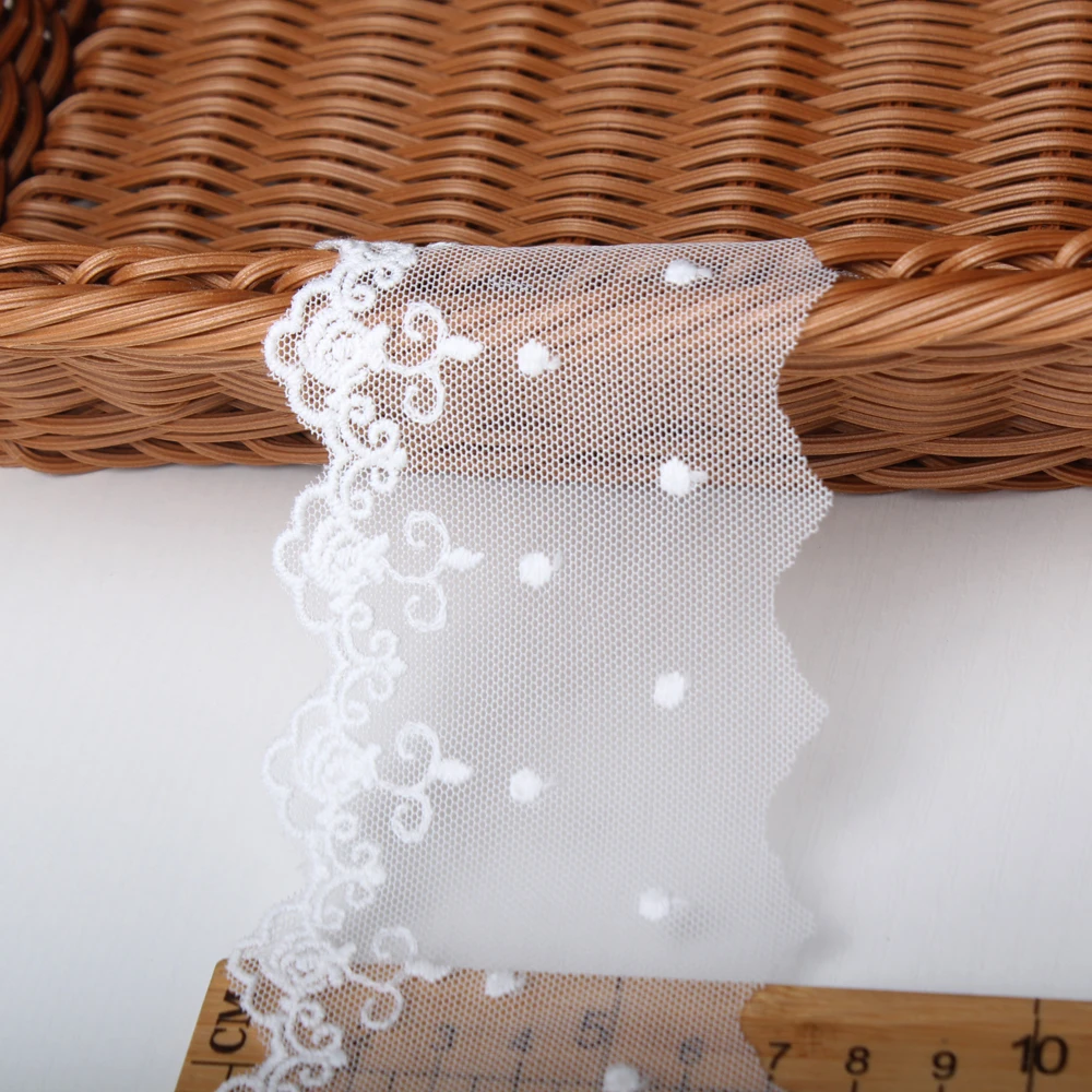 

Белая хлопковая нить + вышитая сетчатая кружевная ткань для одежды, кружевная лента, отделка, сделай сам