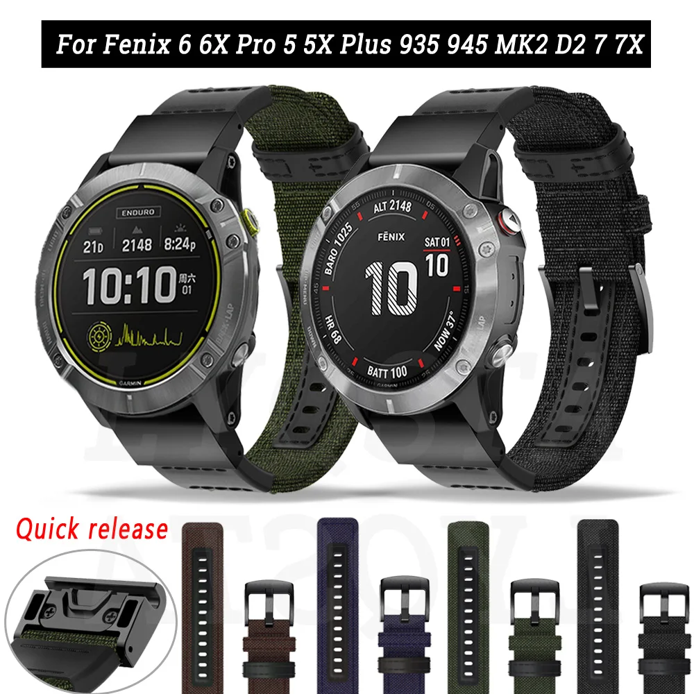 Watch Strap 22 26mm Quick Fit Smart Watch Band For Garmin Fenix 6 6X Pro 5X 5 Plus 3 HR Canvas wristband/Garmin Fenix Fenix 7X 7