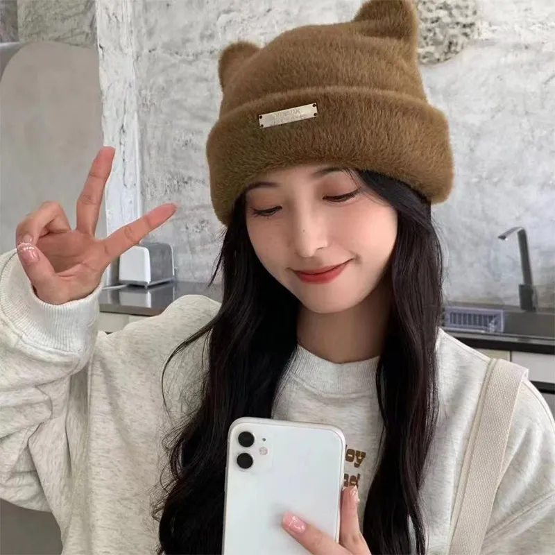 Женские шапки с милыми кошачьими ушками новинка 2024 корейская мода универсальные