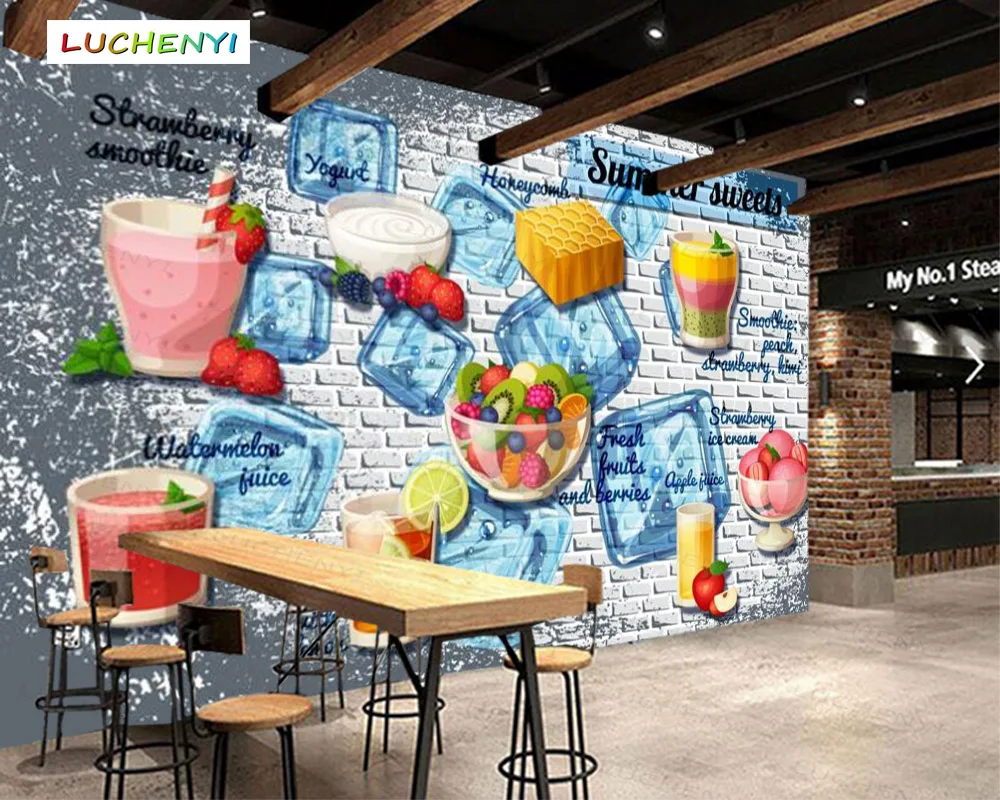 Настенные 3d обои на заказ с изображением кубиков льда фруктов чая напитков