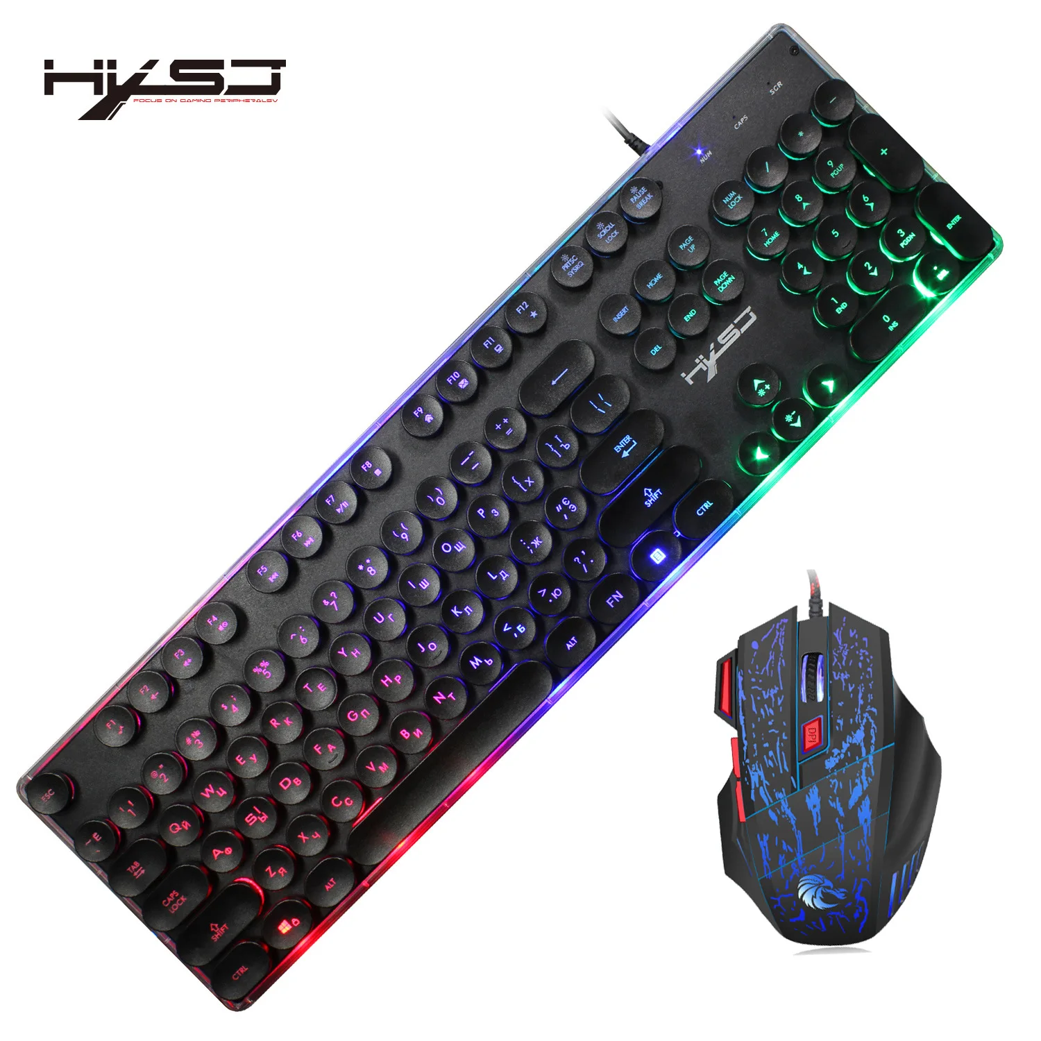 

HXSJ J40E Russian Gamer Keyboard Mouse Set 104 Keys Colorful Backlight Wired Keyboard Gaming Accessories for PC Desktop Game