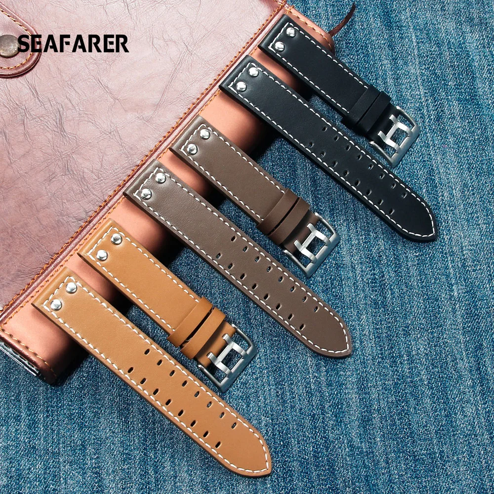 Genuine leather watchband 20mm 22mm for Hamilton brand watch straps black khaki brown with stainless steel buckle