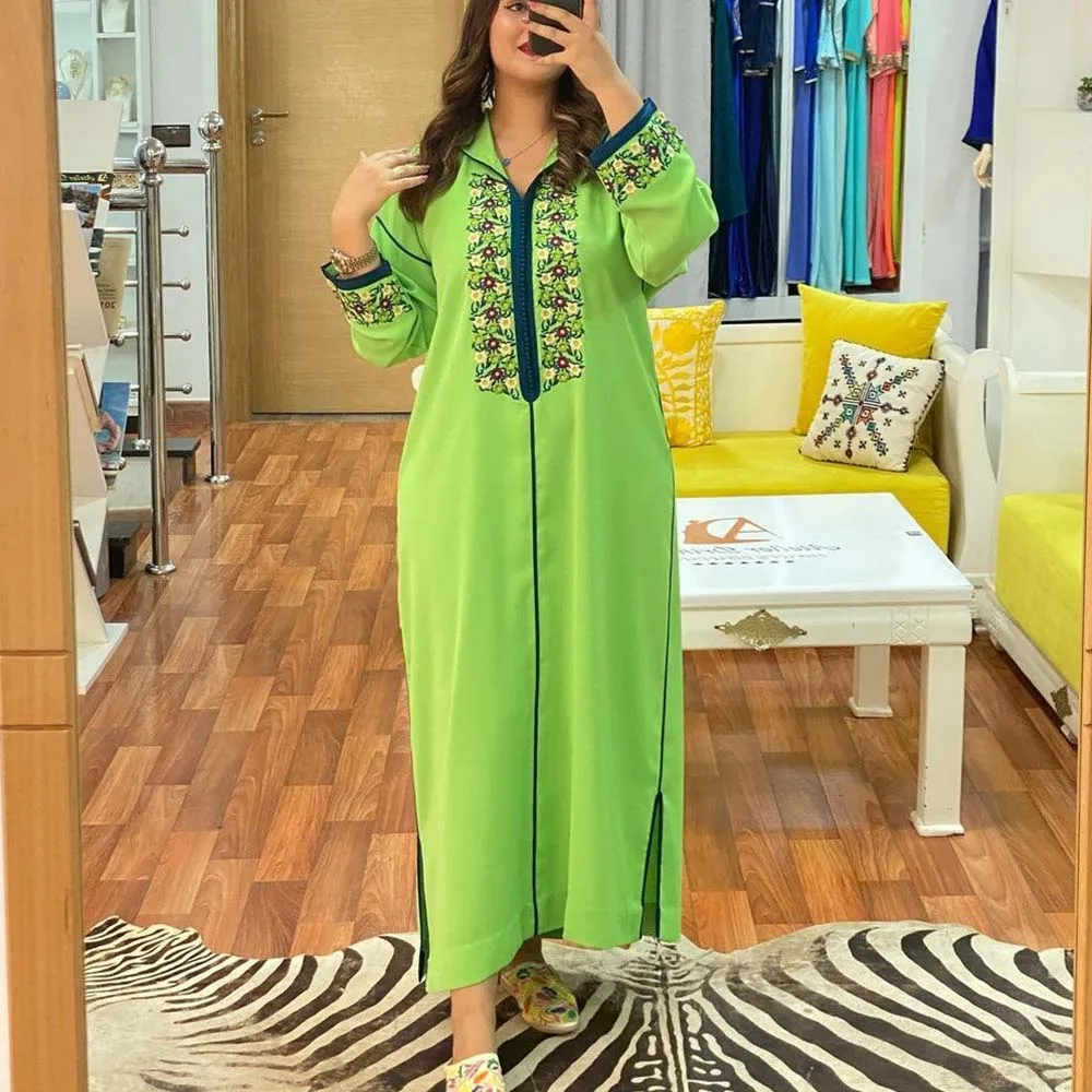 

Women Dress Ramadan Dubai Abaya Jellaba Floral Embroidery Hooded Robe Caftan Marocain Muslim Islam Elegant Maxi Dresses 2022