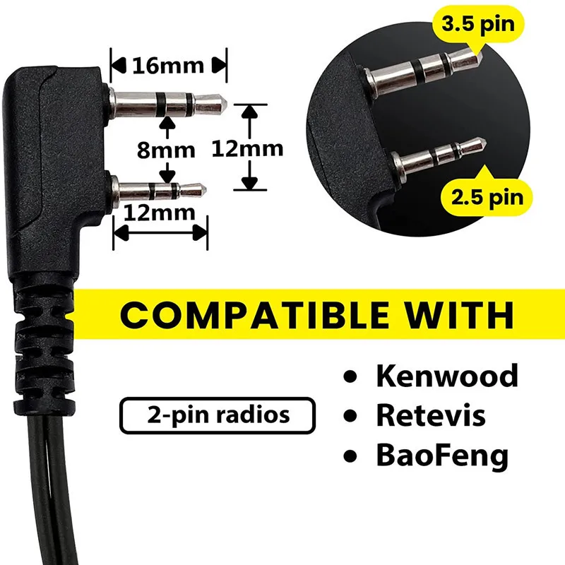 PTT Mic Earpiece D-Shaped Clip-Ear Headset Surveillance Kit for Retevis BaoFeng BTECH Kenwood Arcshell AR-5 Walkie Talkie(2 PCS)