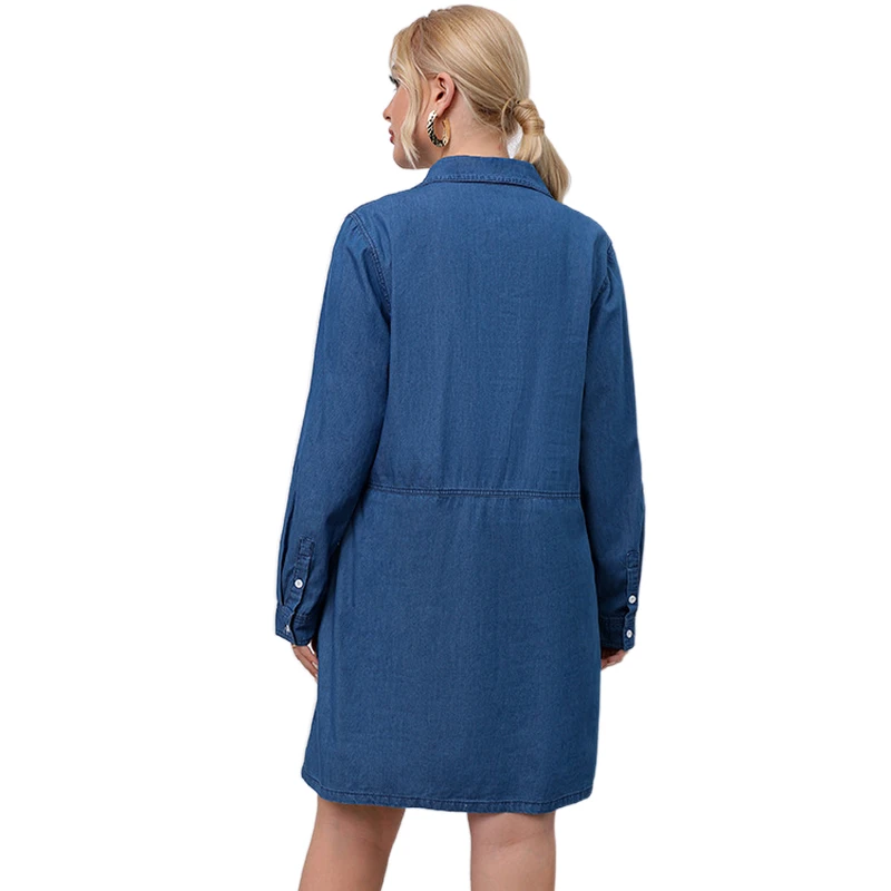 Plus Size Turn Down Collar Long Sleeve Casual Denim Shirt Dresses Autumn Solid Color Straight Loose Above Knee Dress For Women