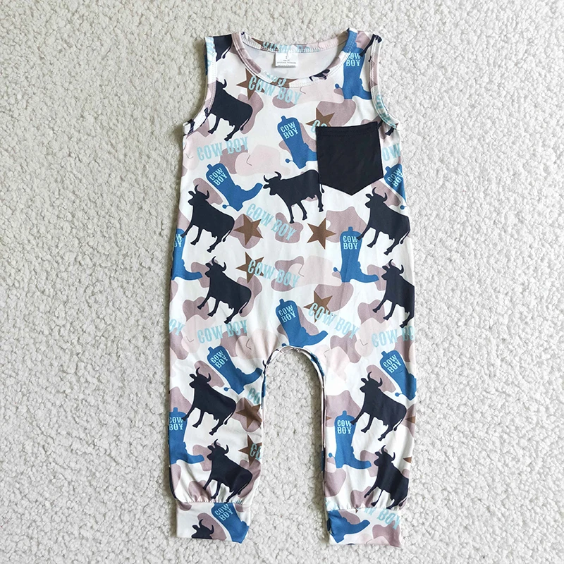 Toddler baby boy clothes romper baby boy western cattle camo sleeveless with pocket long sleeves newborn kid clothing