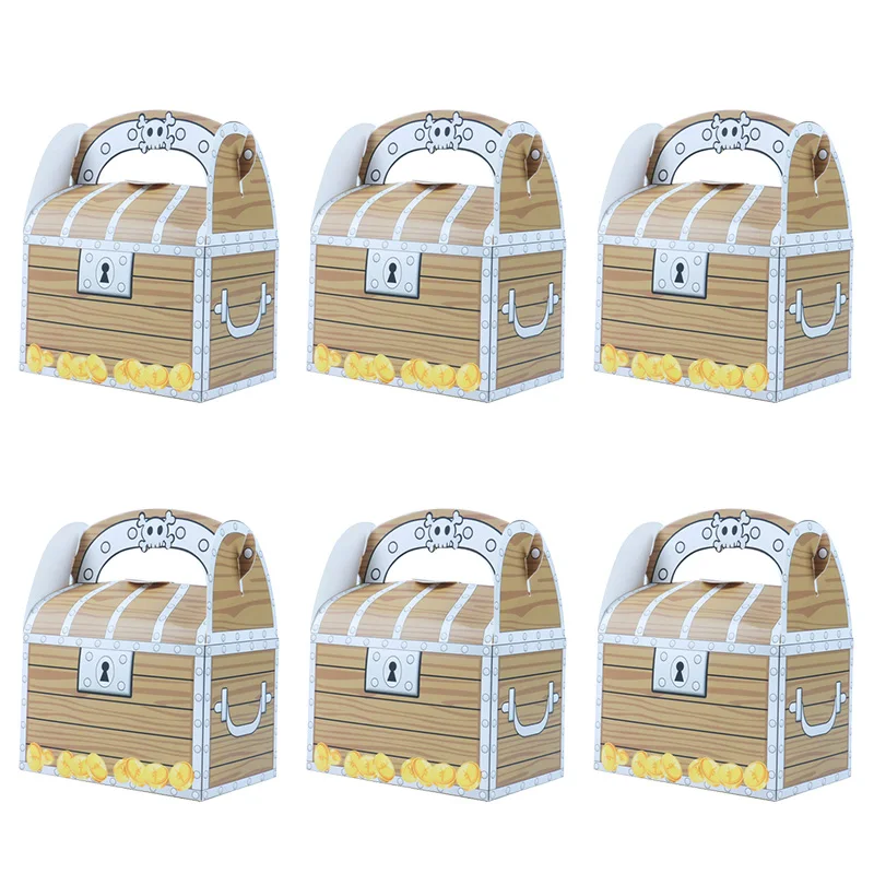 

6 шт., пиратское сокровище, сундук, бумажная подарочная коробка для конфет, детский кошелек или жизнь, товары для Хэллоуина, декор на день рождения на тему пирата