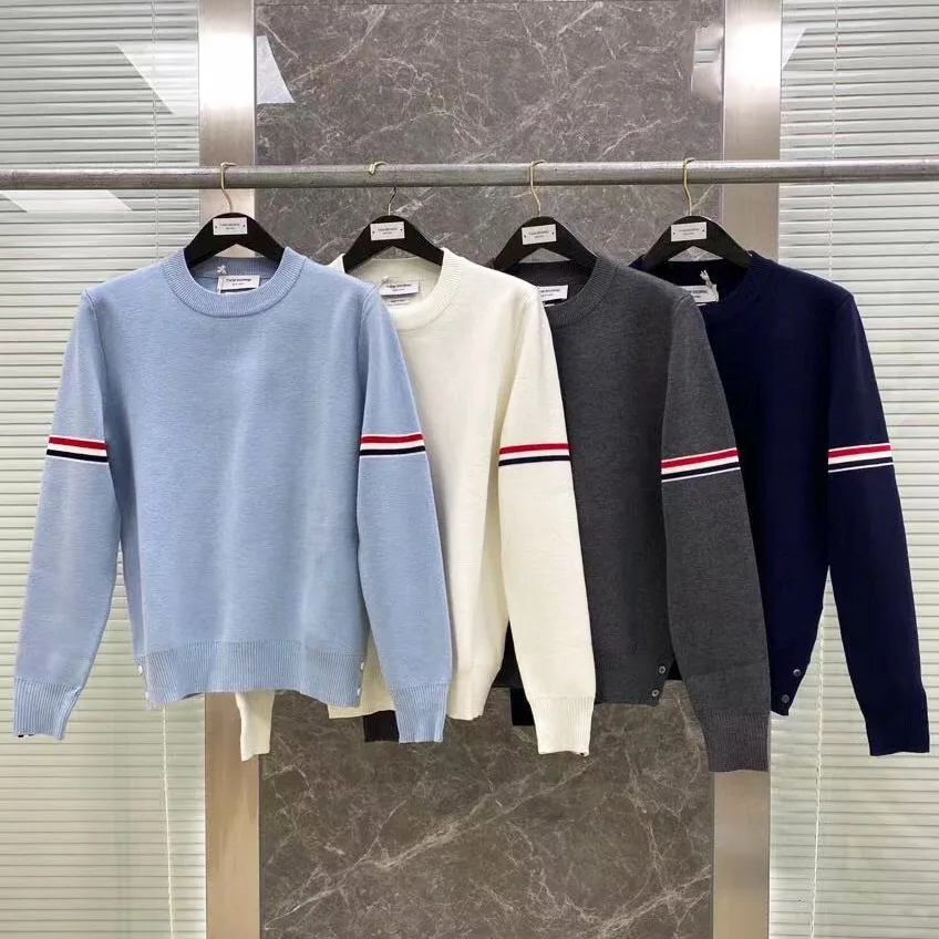 

THOM BROWNE Autumn Men Wool Pullover Long Sleeve T-Shirt O-Neck Casual Knitted Shirt New Korean Design Striped Couple Wear Soft