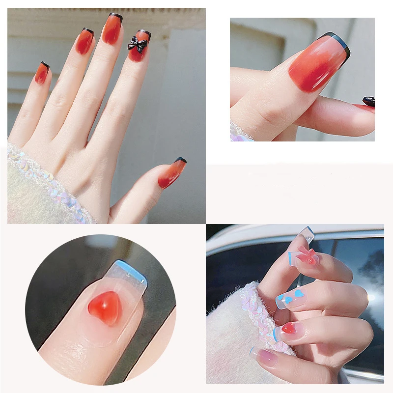 

French False Nails Stick on Nail Art Press Artificial Tips with Designs Reusable Full Cover Acrylic Fake Tips for Girls Impress