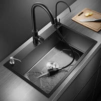 Black Built-in Kitchen Sink Dish Drainer Basket Undermount Stainless Steel Big Nozzle Mixer Taps Cuba Cozinha Home Accessories