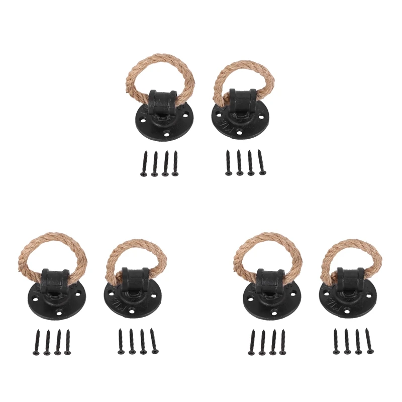 

3X Vintage Drop Ring Drawer Knobs Hemp Rope Black Bronze Wardrobe Cupboard Pull Cabinet Knobs Handle Furniture Hardware