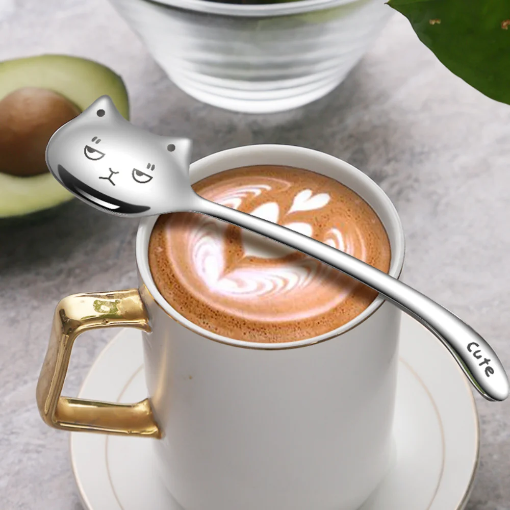 

Stainless Steel 304 Long Tail Cat Coffee Teaspoon Spoon, Meow Star Soup Spoon Cartoon Dessert Ice Cream Stirring Bar Tableware