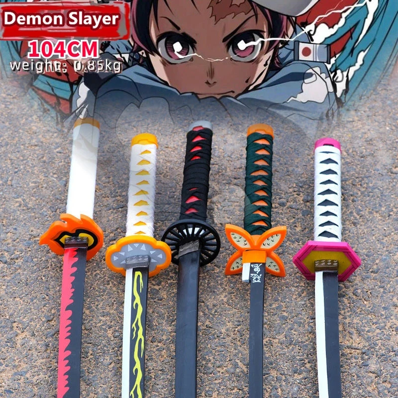 

104CM Demon Slayer Katana Kimetsu No Yaiba Tanjirou Cosplay 1:1 Performance No Cutting Edge Props Weapon Kid Toy Decor Boy Gift