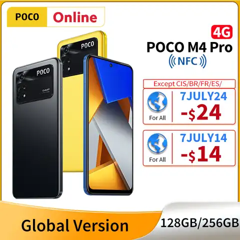 Смартфон глобальная версия POCO M4 Pro 4G, 128 ГБ/256 ГБ, Восьмиядерный Helio G96, 90 Гц, AMOLED, 33 Вт Pro, быстрая зарядка, камера 64 мп, NFC