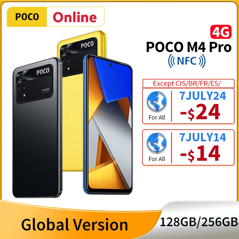 Смартфон глобальная версия POCO M4 Pro 4G 128 ГБ/256 ГБ Восьмиядерный Helio G96 90 Гц AMOLED 33 Вт
