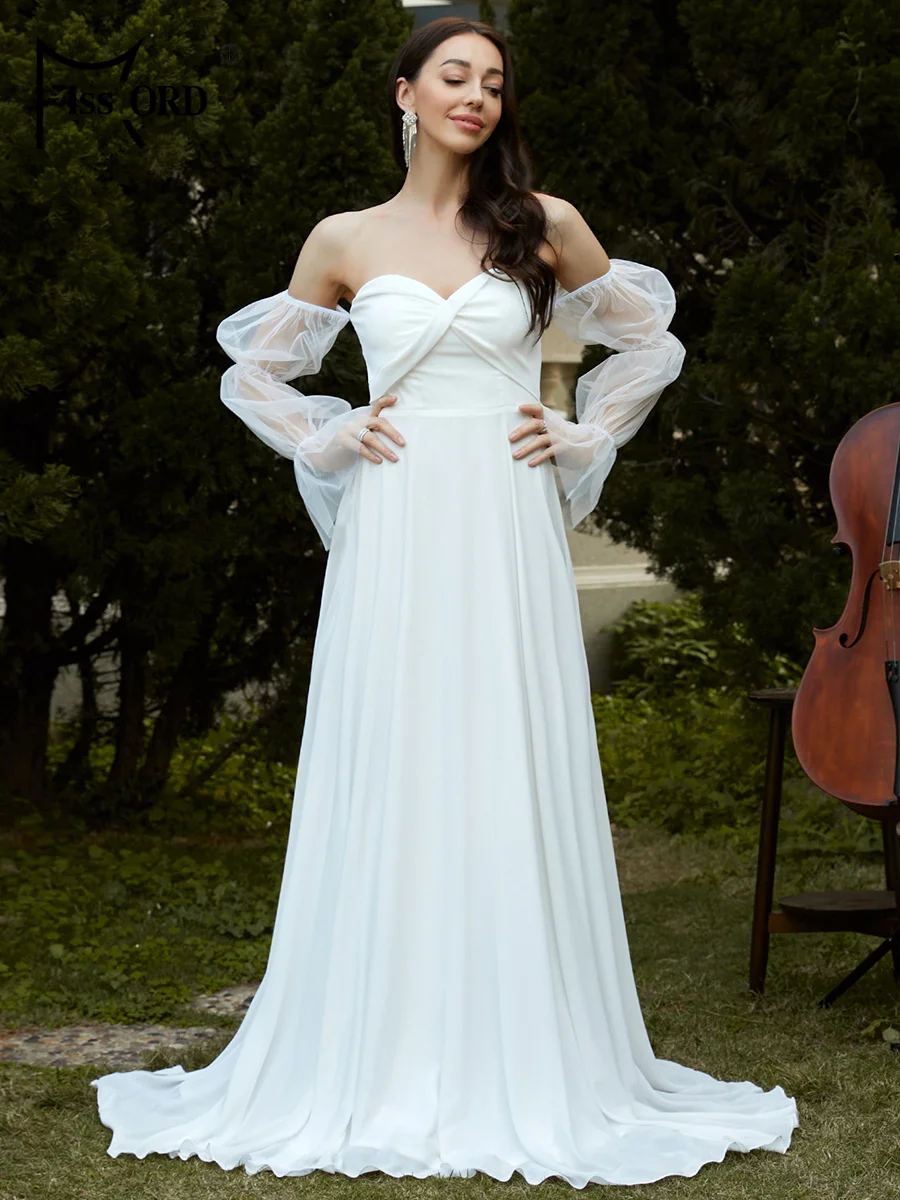 

Свадебное платье без бретелек Missord с рукавом-фонариком белое платье длиной до пола легкое удобное платье