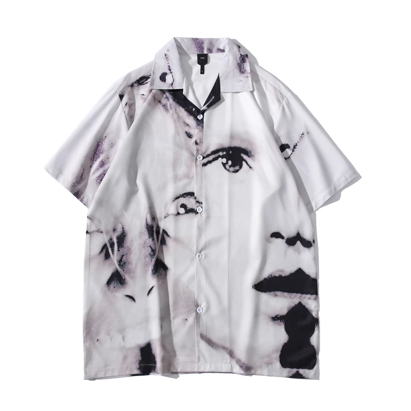 Men's summer casual large shirt, abstract printed shirt, beach travel, American style, street fashion