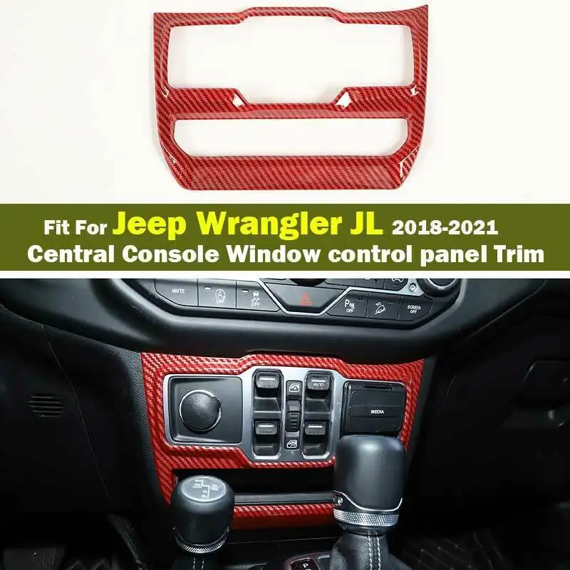 

For Jeep Wrangler JL 18-21 Red Carbon Fiber Central Console Window Control Panel