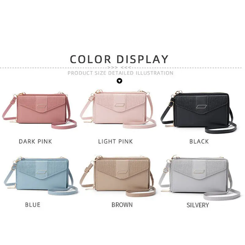 Simple Versatile Multi Card Double Layer Zipper Single Shoulder Crossbody Women'S Bag Pu Leather Wallet Mobile Phone Handbag