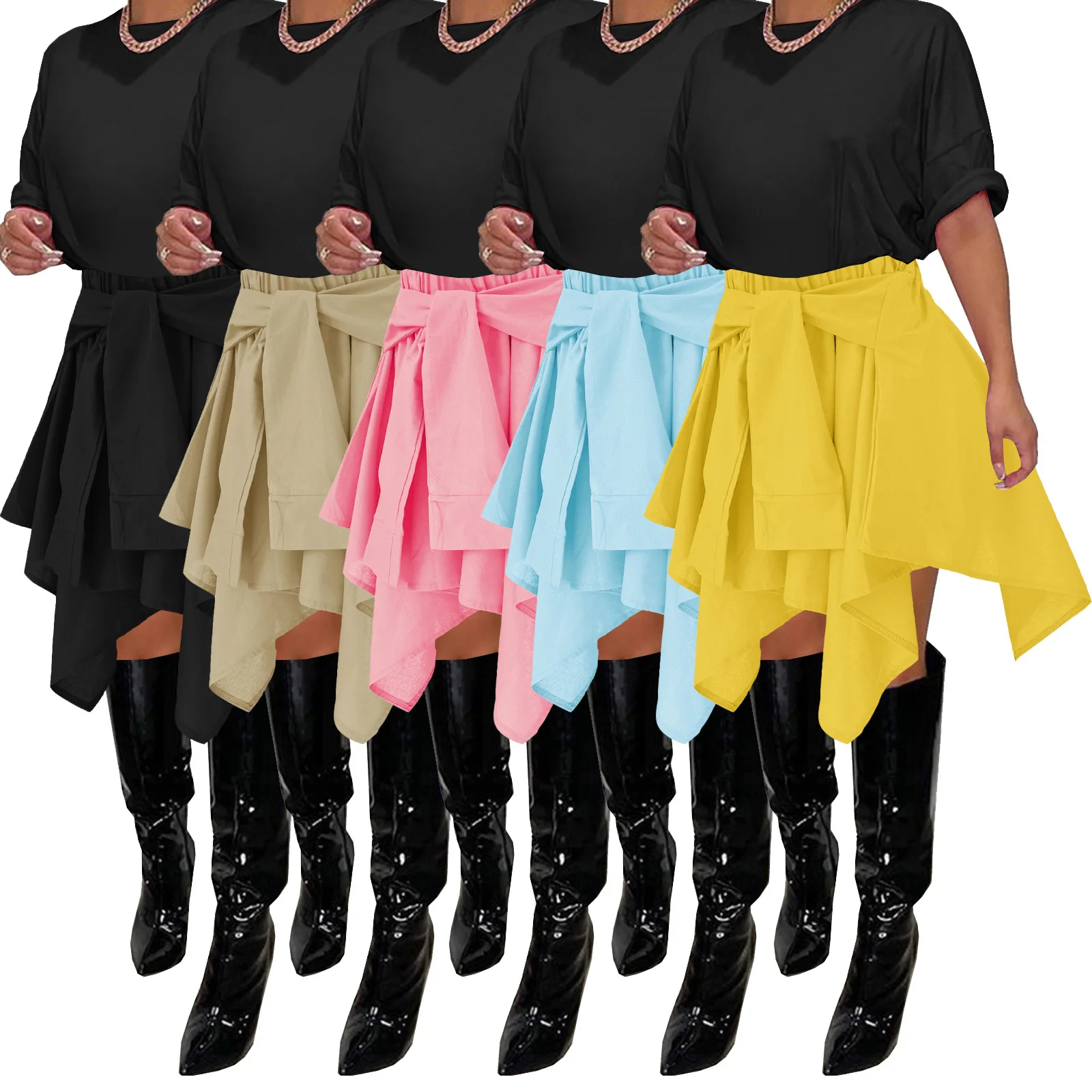 

Y2k Irregular High Waist Skirts Women Mini Skirt Summer Fashion Streetwear Lace Up Shirt Casual Holiday Party Knee Length Skirt