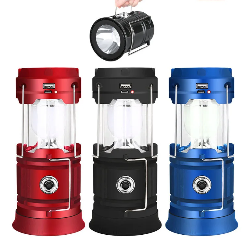 

LED Outdoor Portable Lanterns Solar Tent Light Waterproof Telescopic Torch Flashlight Camping Lamp Emergency Working Lights