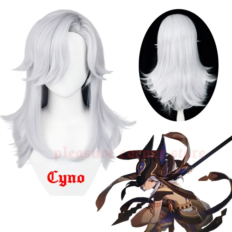 

Genshin Impact Cyno Cosplay Wig Long Silver White Wig Cosplay Anime Cosplay Wigs Heat Resistant Synthetic Wigs