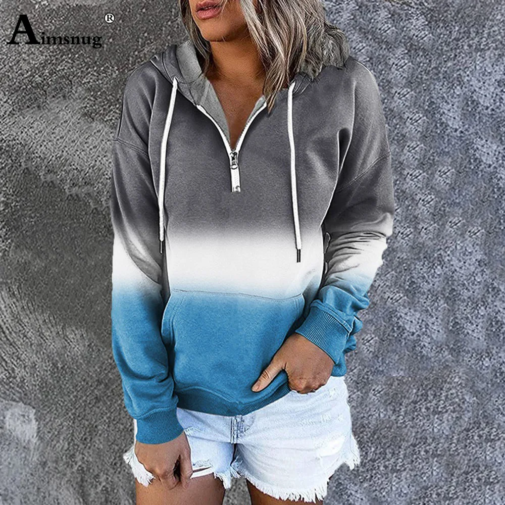 Aimsnug Boho Splice Hoodies Women High Street Gradient Print Sweatshirts Vintage Hooded Tops Women's Sweatshirt Casual Pullovers