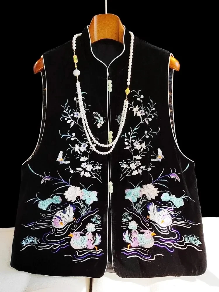 Женский жилет женские куртки черный этнический с вышивкой Осенний женское