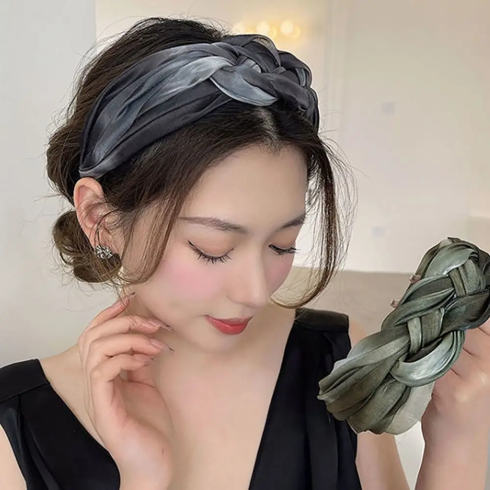 

New Sweet Shiny Twisted Braid Headband Women Girl Wide Side Hairband Simple Mesh Hair Hoop Headwear Hair Accessories