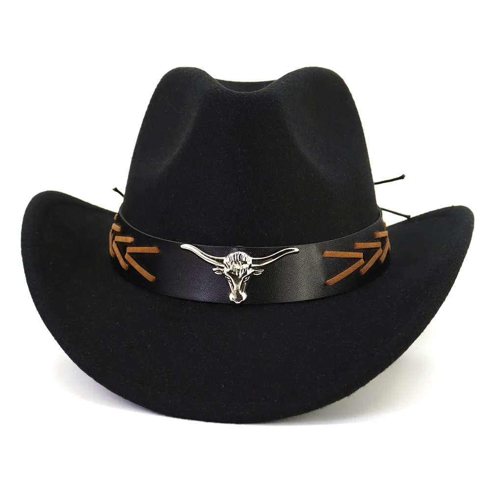 

2023 New Vintage Western Cowboy Hat For Men Gentleman Jazz Cowgirl With Cowhead Band Wide Brim Cloche Church Sombrero Hombre Cap