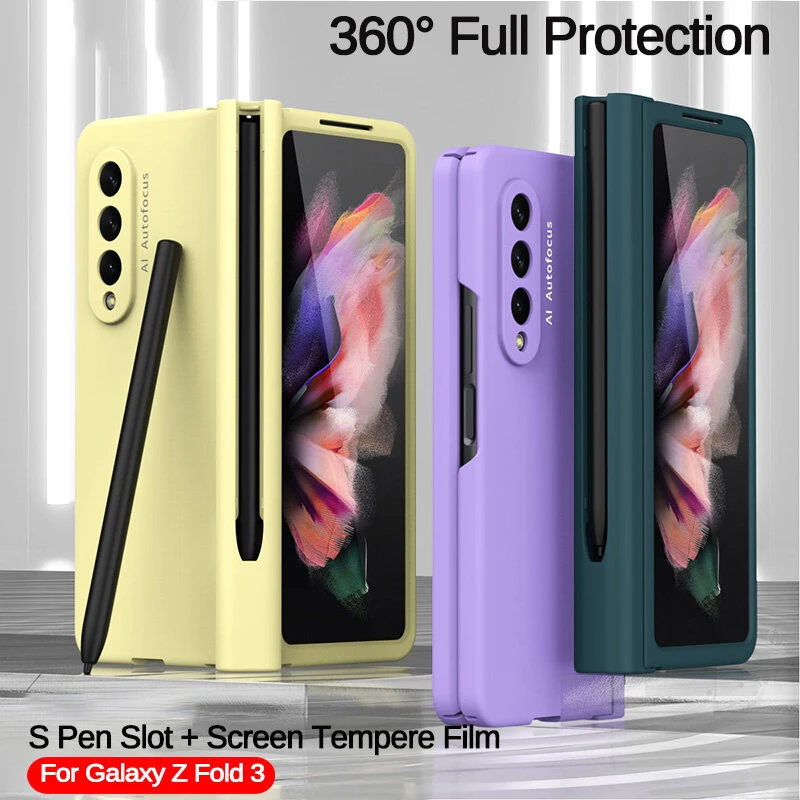 

Samsung Galaxy Z Fold 3 5G Case Macaron Candy Color 3-in-1 Case With S Pen Slot Case Screen Tempered Glass Film for Z Fold 3 Pr