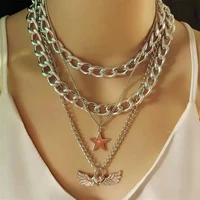personality exaggeration thick chain angel pendant hip hop fashion multi layer womens necklace european and american jewelry