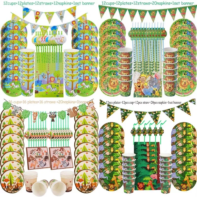 

Jungle Birthday Party Decoration Disposable Tableware Set Jungle Animal Forest Friends Zoo Theme Supplies Baby Shower Safari