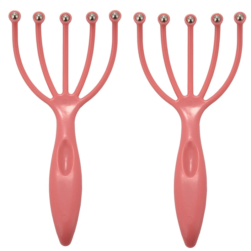 

2X Newest Handheld Five Fingers Claw Steel Ball Massager For Head Scalp Neck Relaxation Promotion Pink