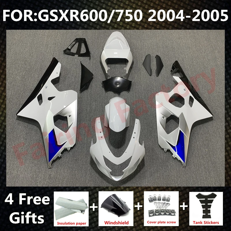 

NEW ABS Motorcycle Whole Fairing kit fit for GSXR600 750 04 05 GSXR 600 GSX-R750 K4 2004 2005 full Fairings kits set blue white