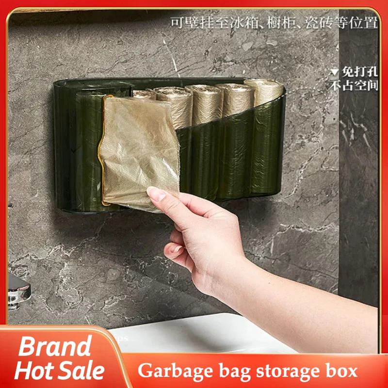 

Nordic Luxury Garbage Bag Storage Box Wall-mounted Storage Rack Kitchen Bathroom Punching-free Garbage Bag Rack Detachable