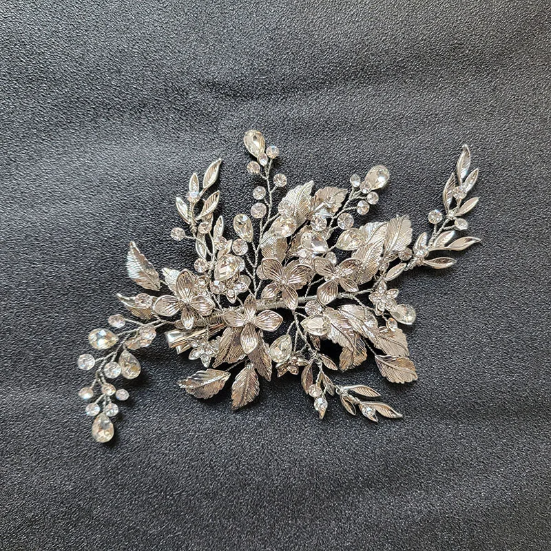 

SLBRIDAL Handmade Alloy Crystals Rhinestones Flower Bridal Hair Clip Barrettes Wedding Headpieces Hair accessories Women Jewelry