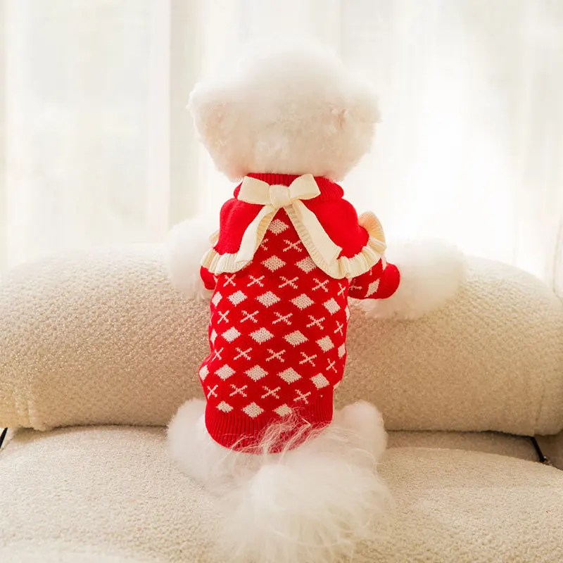 

Knitted Wool Autumn Winter Pet Clothes Medium Small Dog Cat Handmade Sweater Cute Shawl Kitten Puppy Christmas Costumes Pullover