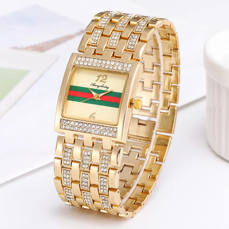 

Luxury Brand Women Watch Fashion Golden Stainless Steel Rhinestone Bracelet Quartz Watch Analog Ladies Dress Wristwatch Relogio