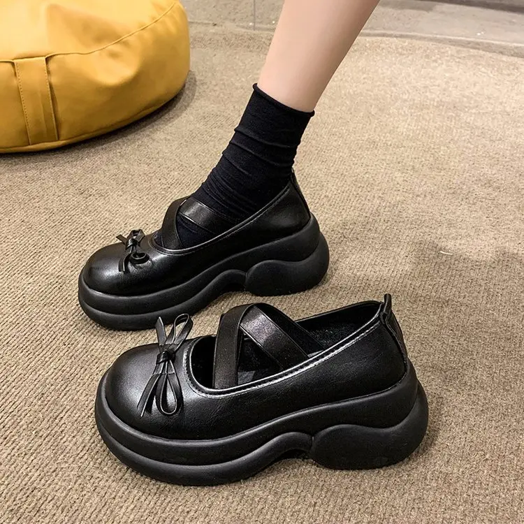 

lolita Thick Soled Mary Jane Shoe Female Autumn New Shallow Cut Small Leather Shoes Jk Shoes Botines Mujer Con Tacon Party Pumps