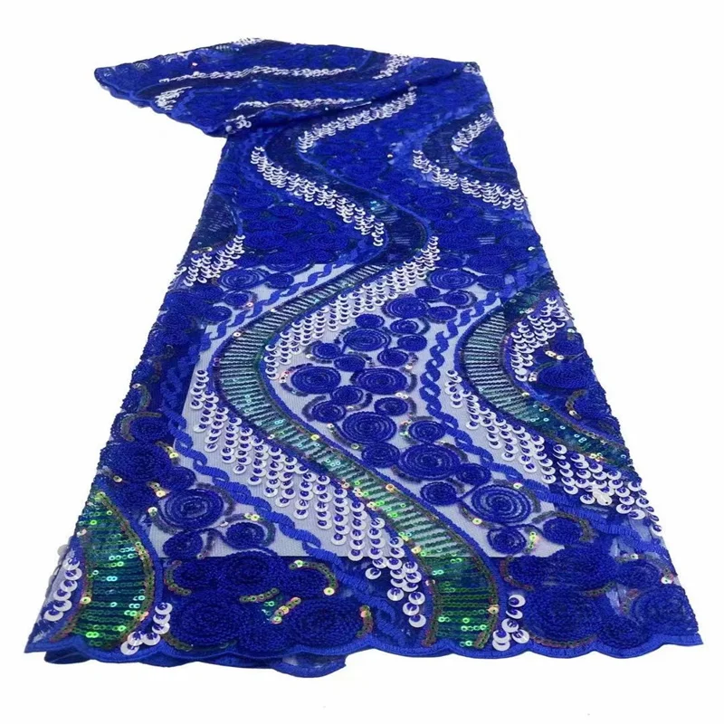 

Royal Blue African Lace Fabric High Quality Lace Sequins French Net Lace Tulle Mesh Fabrics Pure White 3D Lace Wedding Fabrics