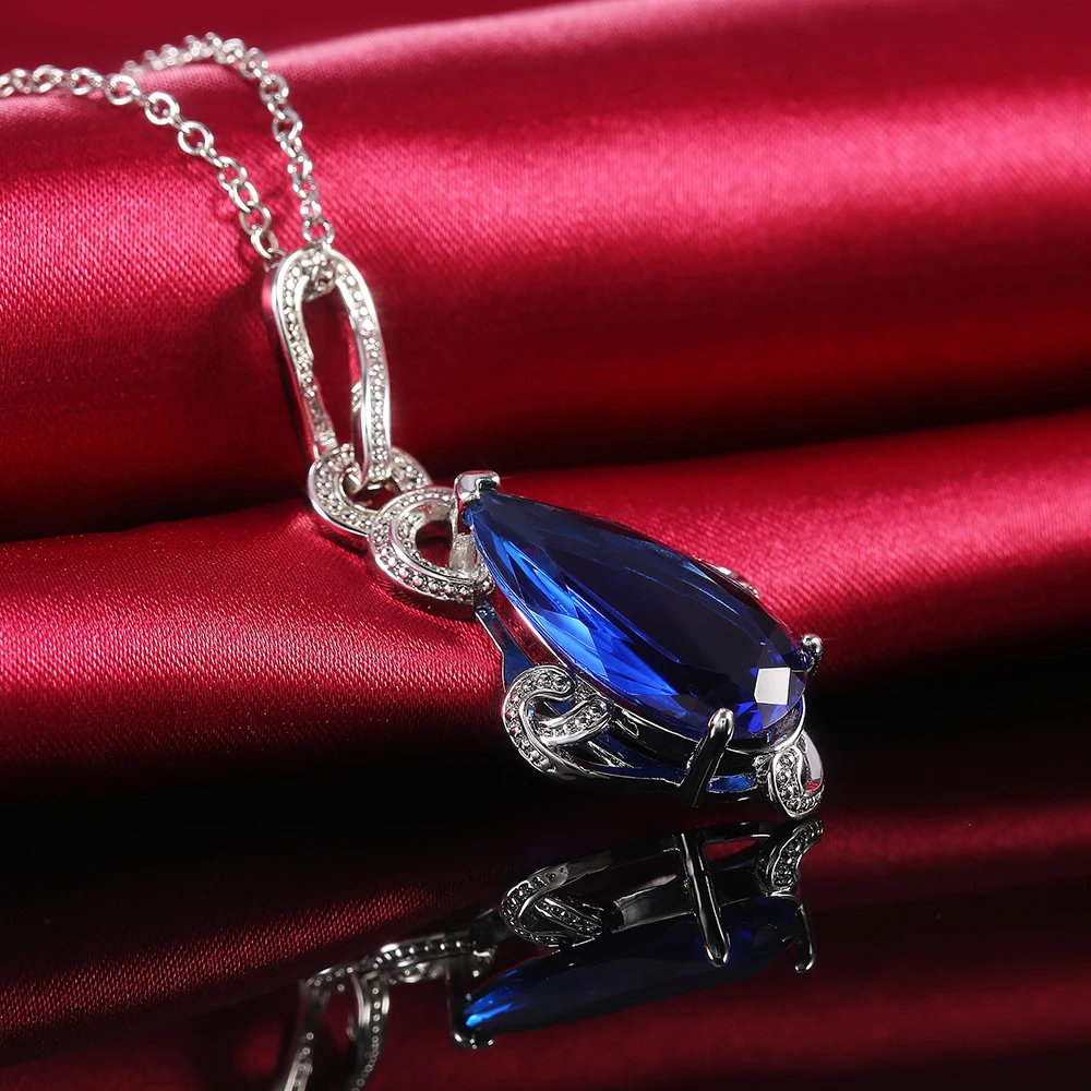 

Huitan Pear Shape Blue Acrylic Stone Vintage Necklace for Women Dance Party Jewelry Anniversary Gift Female Wholesale